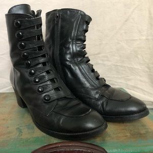 Vintage black leather button up boots.